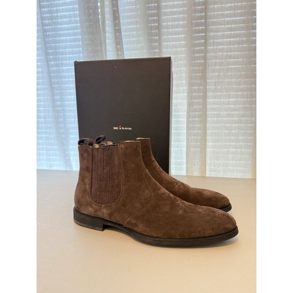 Kiton Suede Brown Chelsea Boots  - Made In Italy